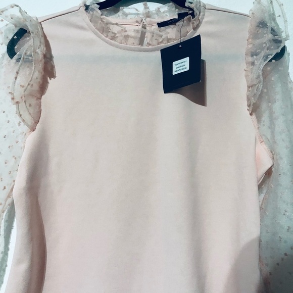 Mark New York Blush  Pink Long Sheer Polka Puff Sleeves Blouse With Ruff… - Picture 6 of 6